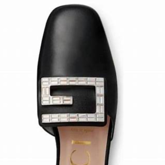 GUCCI CRYSTAL G MULES IN BLACK LEATHER WITH 2” WRAPPED BLOCK HEEL SIZE US 8 1/2 - Picture 6 of 8